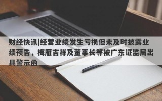 财经快讯|经营业绩发生亏损但未及时披露业绩预告，梅雁吉祥及董事长等被广东证监局出具警示函