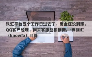 铁汇平台五个工作日过去了，出金还没到账，QQ客户经理，网页客服互相推搪。-要懂汇（knowfx）问答