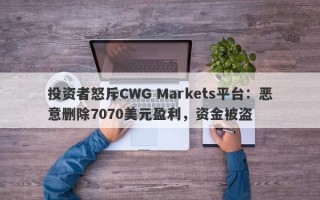 投资者怒斥CWG Markets平台：恶意删除7070美元盈利，资金被盗